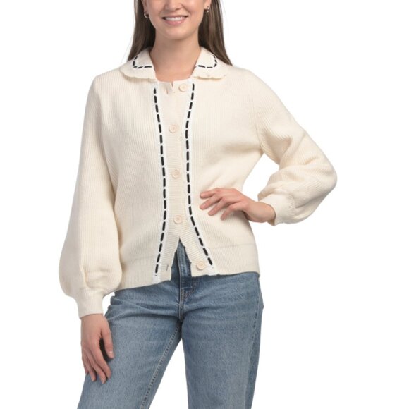SUNDAY EDITION Cream Whipstitch Cardigan - Picture 1 of 2